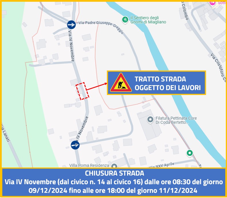 Chiusura via IV novembre per lavori